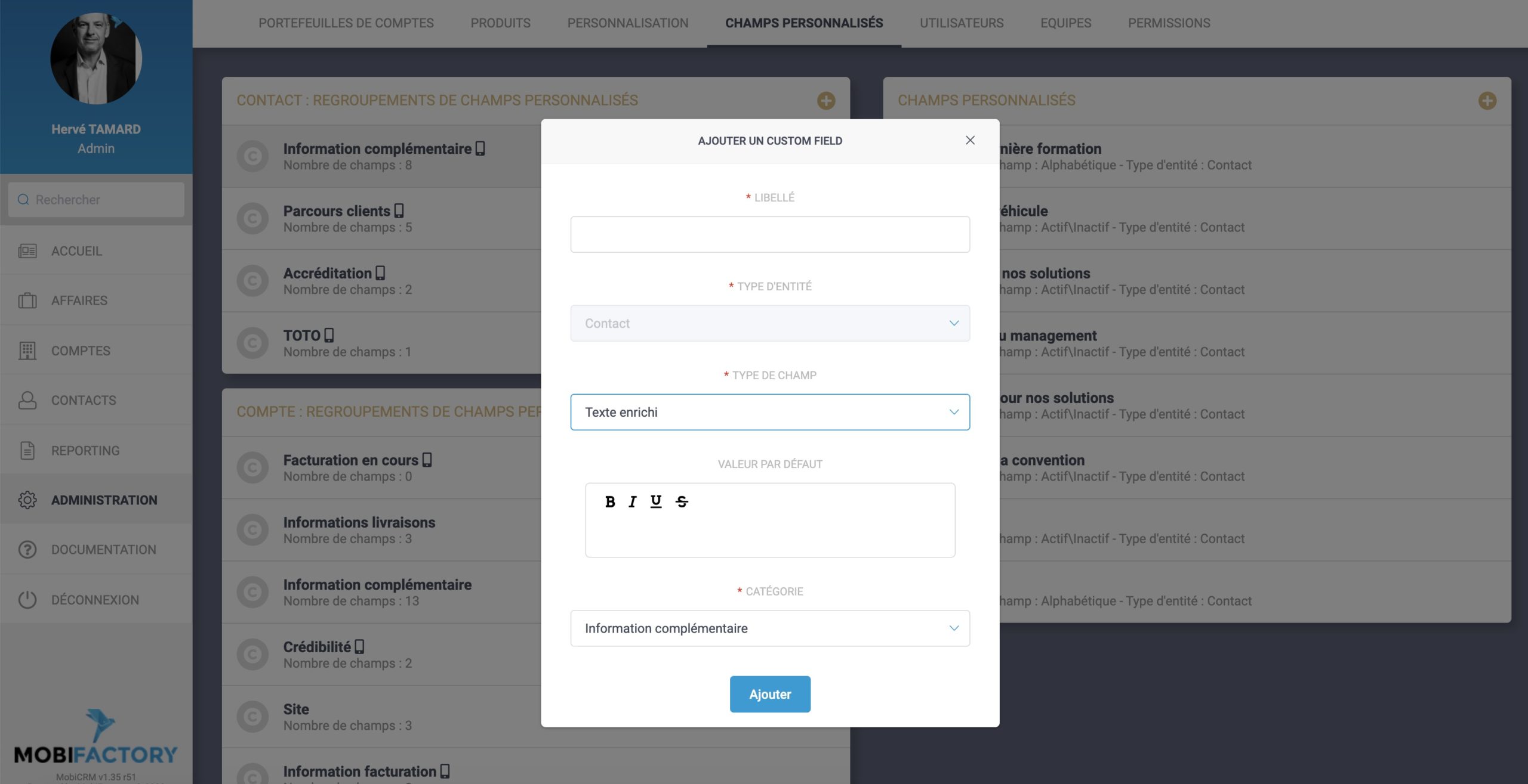 Custom field de type html