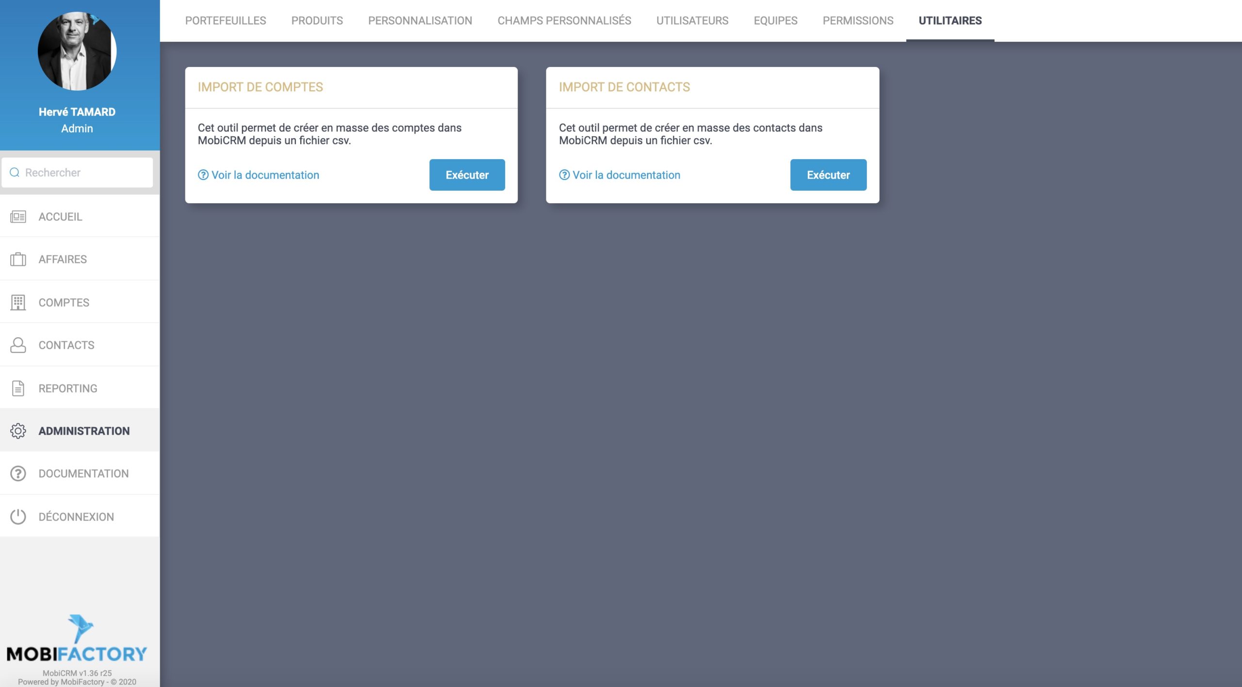 Imports de contacts et de comptes